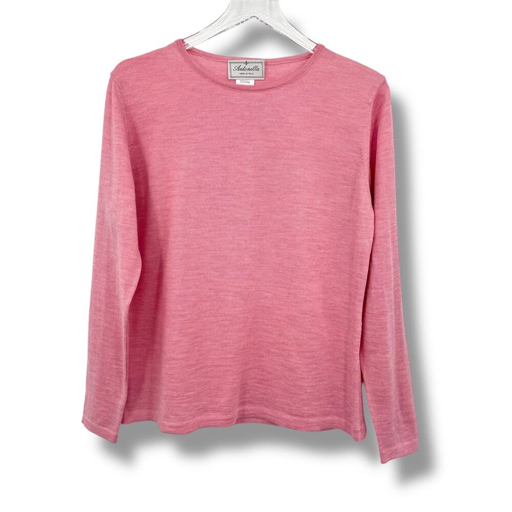 Antonella sweater women's XL 100% merino wool pullover rib knit crew pink Italy